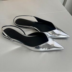 Zara silver metallic slingback flats